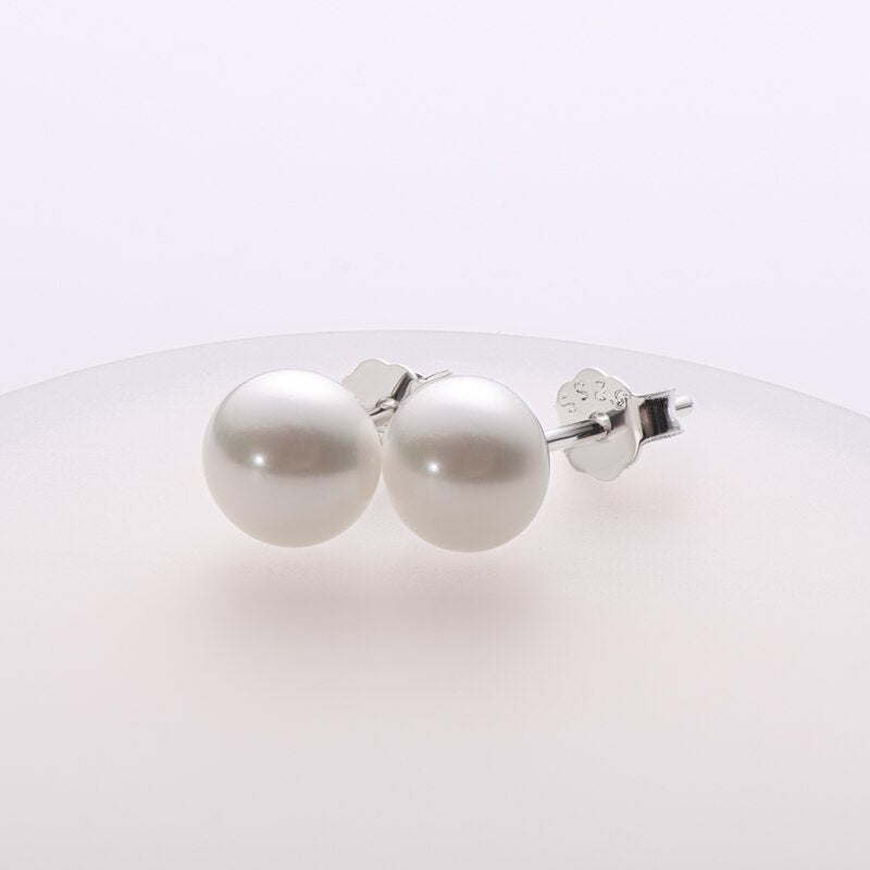 LUOWEND 925 Sterling Silver Earrings Half Round Natural Freshwater Pearl Earrings Handmade Jewelry for Women Birthday Gift