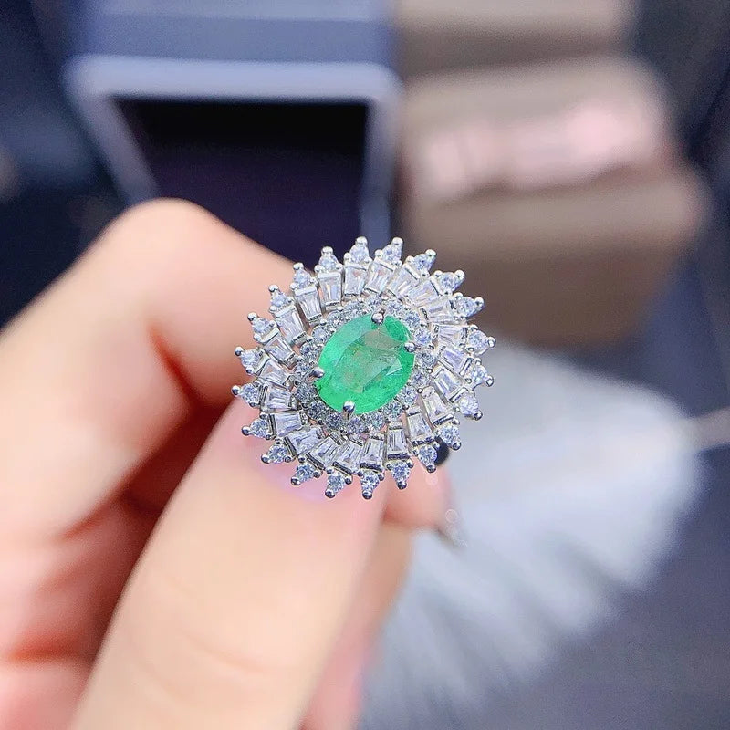 925 Sterling Silver Emerald Ring for Women