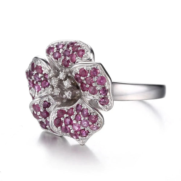 Sterling Silver 925 1.5ct Gemstone Flower Ring for Women