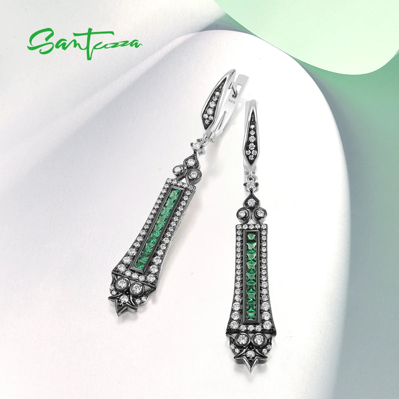 925 Sterling Silver Green Spinel & Cubic Zirconia Dangle Earrings for Women