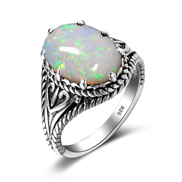 925 Sterling Silver Oval White Opal Ring for Women