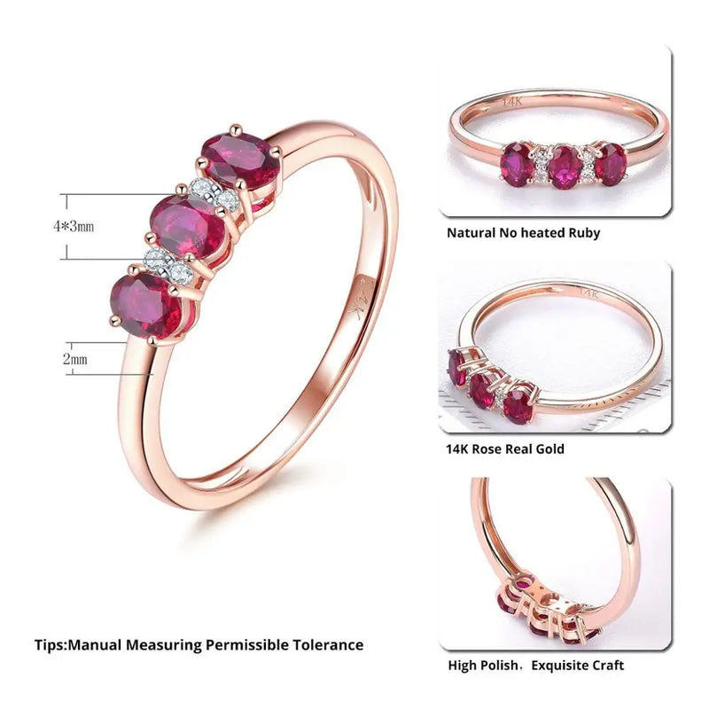 14K Rose Gold Ruby & Diamond Ring for Women