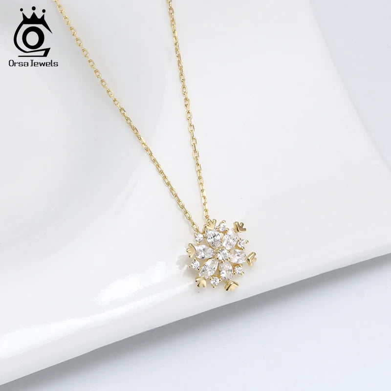 Sterling Silver Snowflake Pendant with A Zirconia for Women