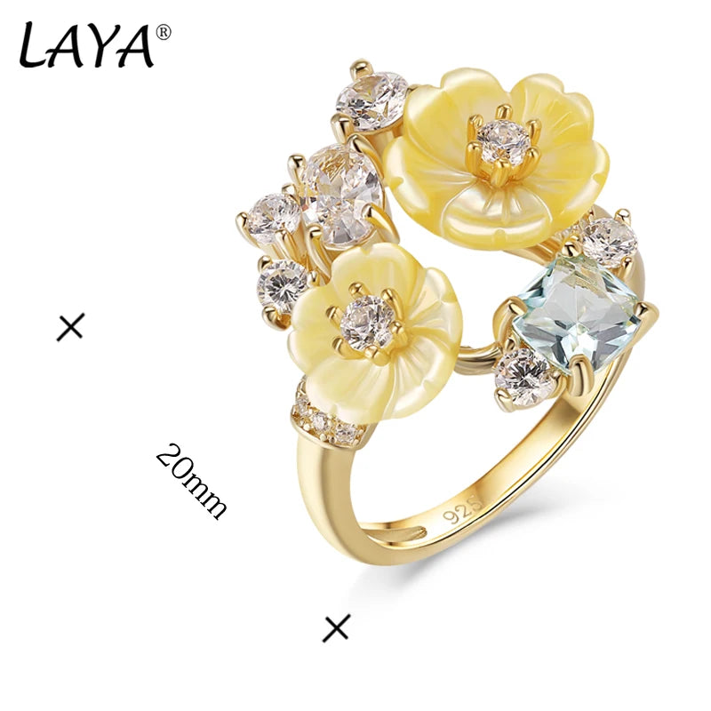 925 Sterling Silver Yellow Shell Flower Ring with Zircon for Women