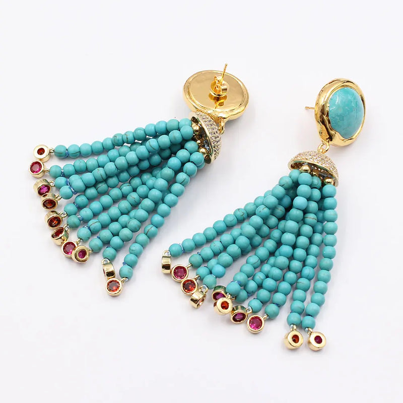 Gold Plated Turquoise Stud Earrings with CZ Accent