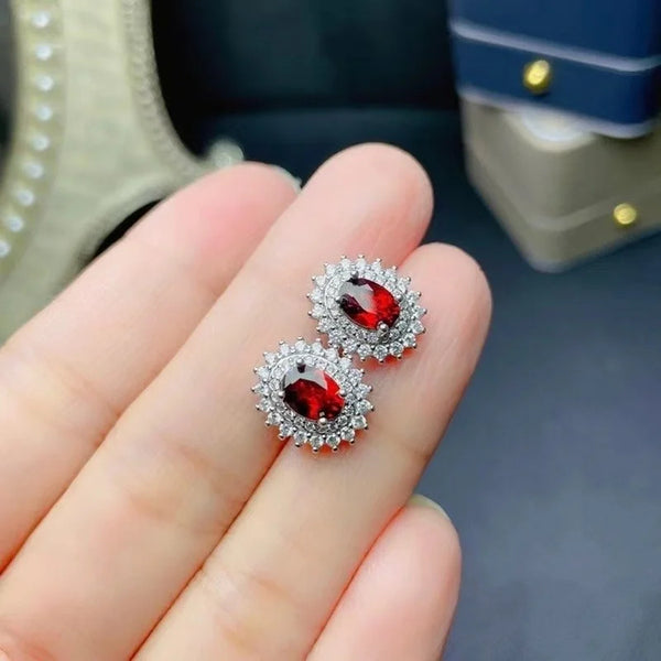 925 Sterling Silver Pyrope Garnet Stud Earrings for Women