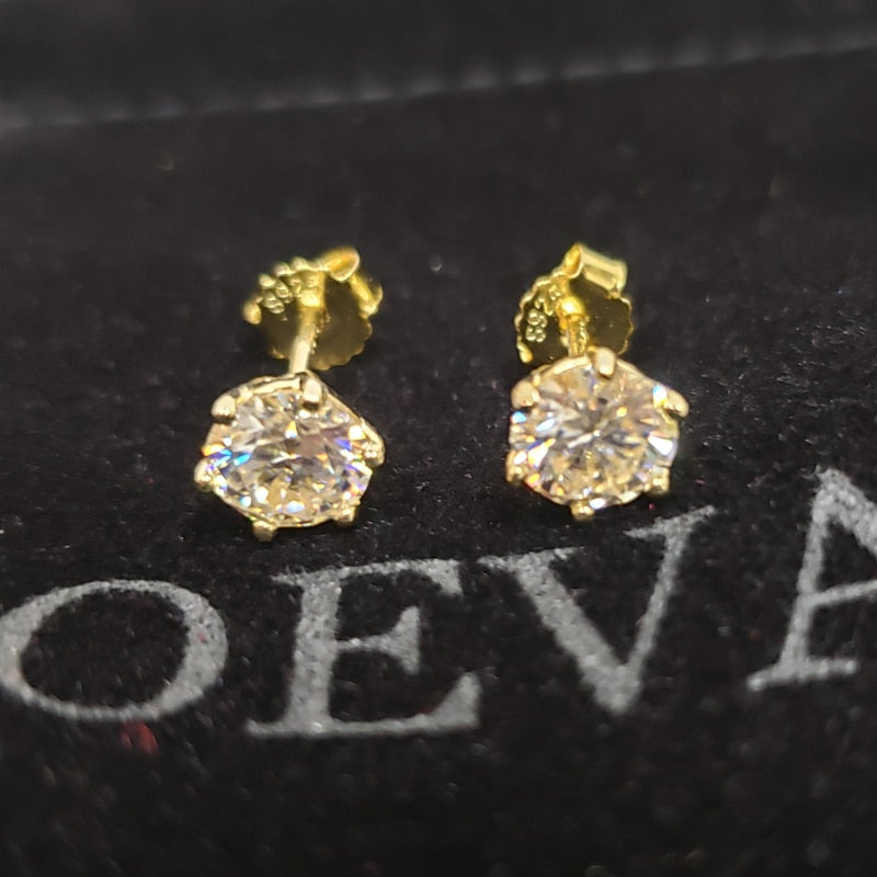 OEVAS Real 1 Carat D Color Moissatine Stud Earrings For Women 18K Gold Color 925 Sterling Silver Wedding Party Fine Jewelry