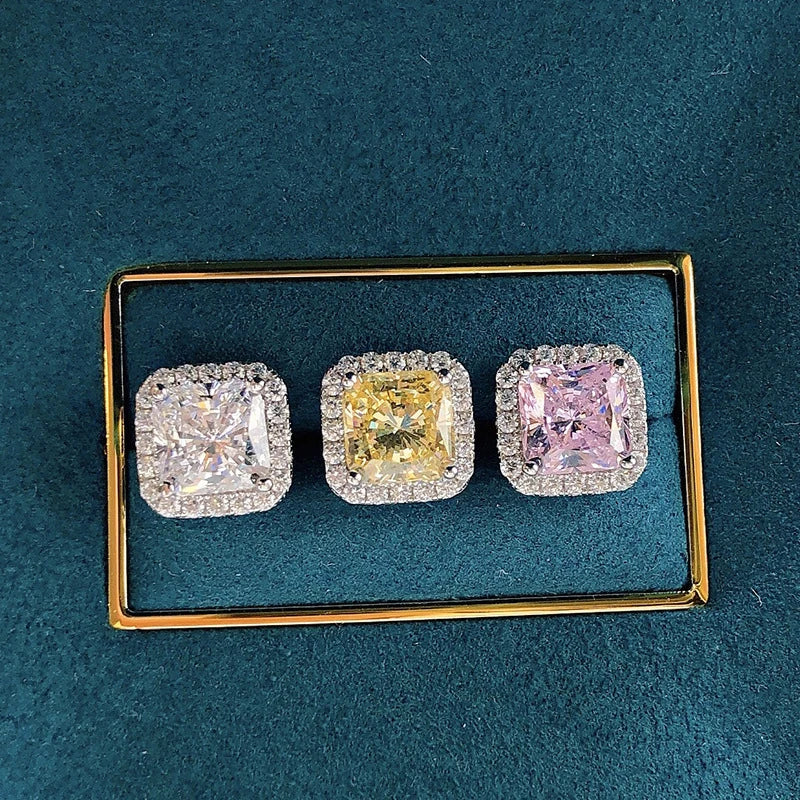 925 Sterling Silver Pink & Yellow Diamond Stud Earrings for Women