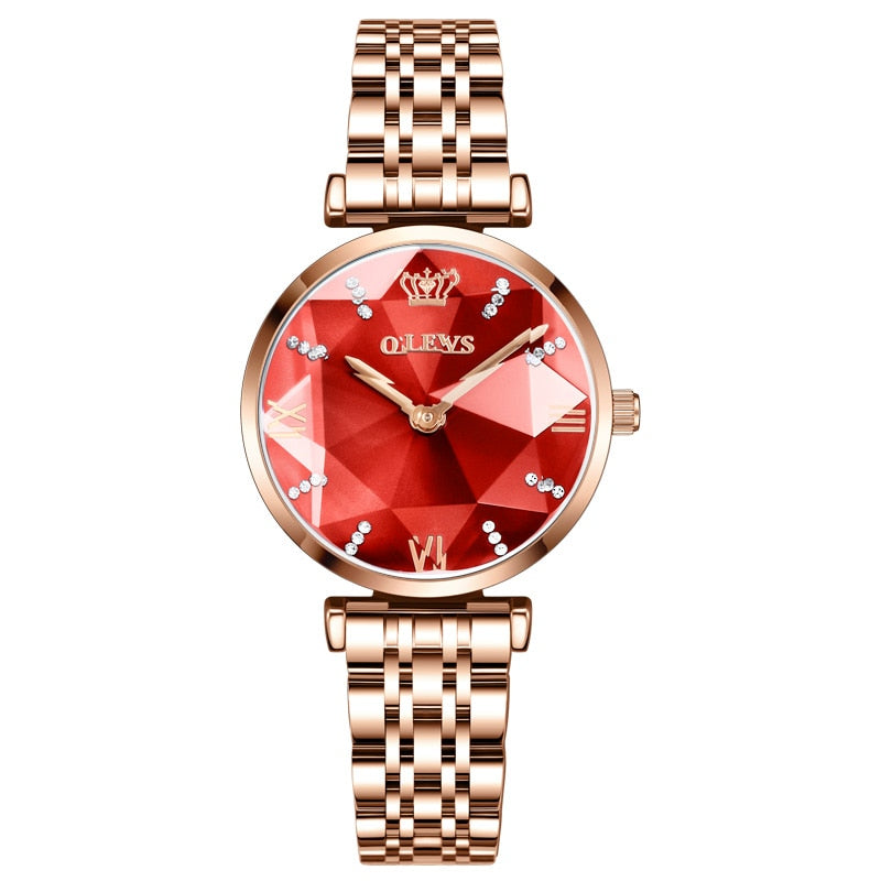 Stainless Steel Crystal Quartz Date Watch for Women