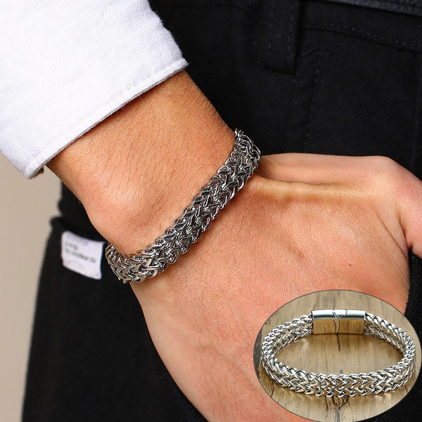 Stainless Steel Oxidized Foxtail and Cuban Chain Bracelets for Men