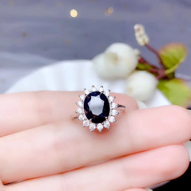 925 Sterling Silver Blue Sapphire Engagement Ring for Women