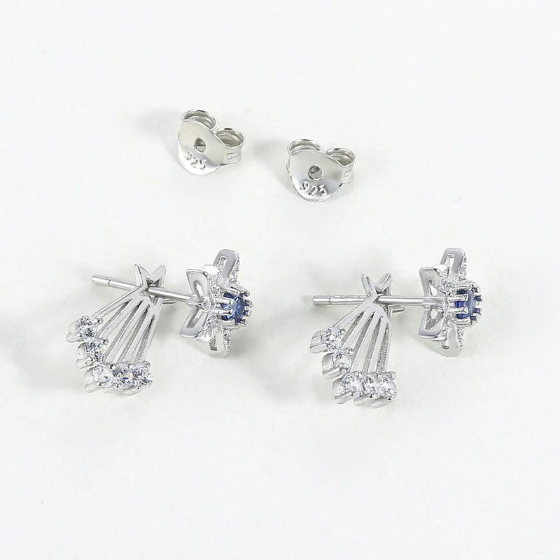 Sterling Silver White Gold Plated Blue Corundum Shooting Star Earrings for Women