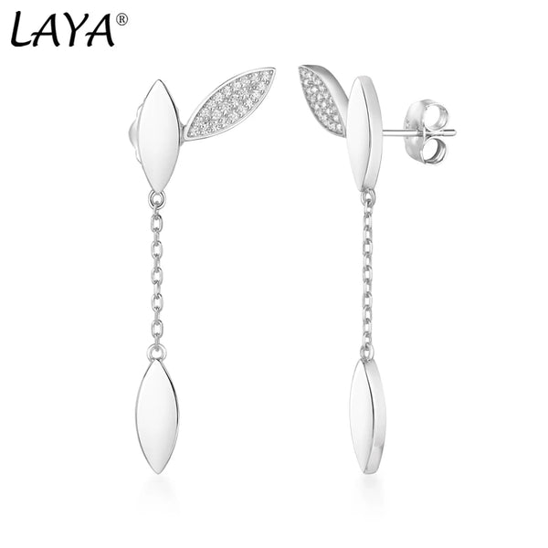 925 Sterling Silver Shining Zircon Irregular Leaf Drop Earrings For Women