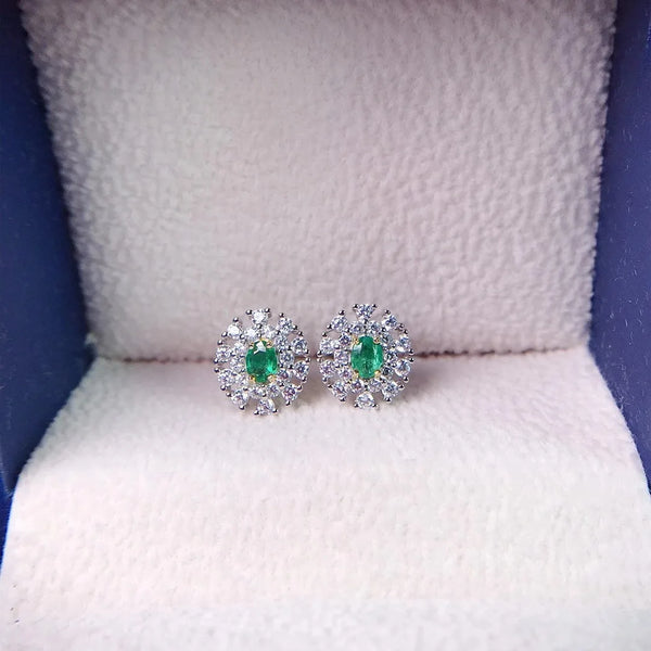 925 Silver Natural Emerald Earrings, Colombian Emeralds