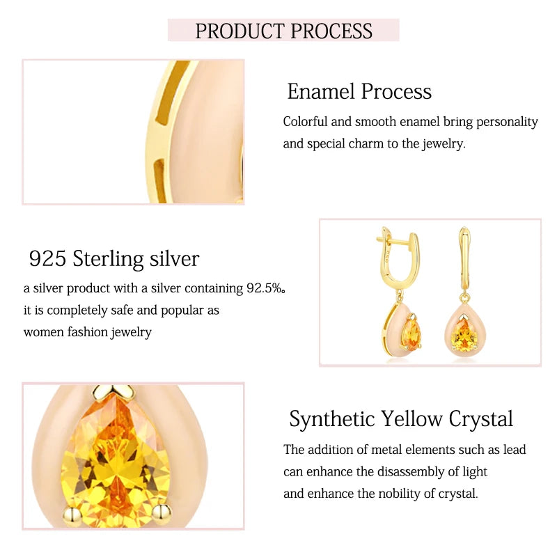 925 Sterling Silver, Synthetic Yellow Crystal Earrings For Women