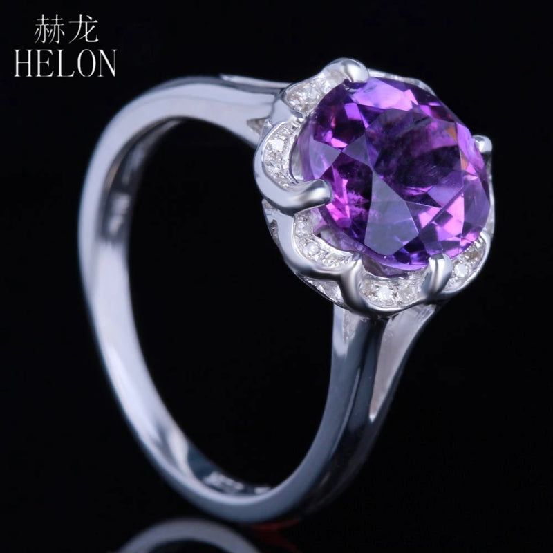 Sterling Silver 925 Amethyst 9mm Engagement Ring for Women