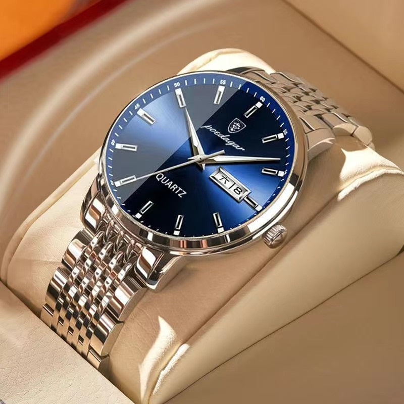 Stainless Steel Watch with Luminous, Date, Week Functions for Men