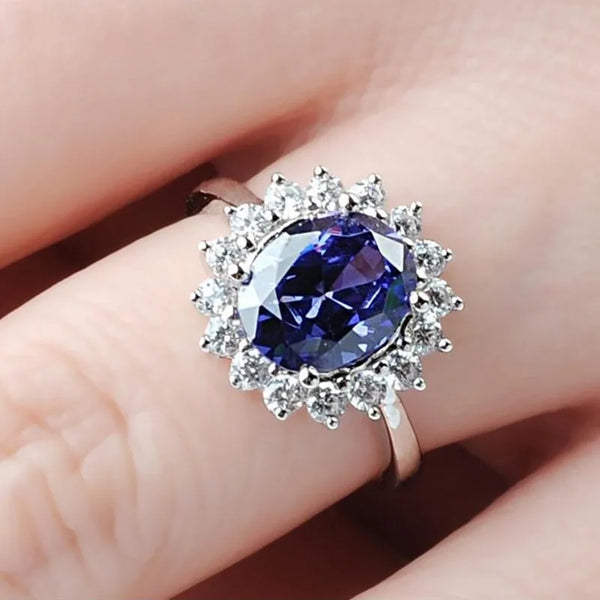 Sterling Silver Blue Sapphire Engagement Ring for Women