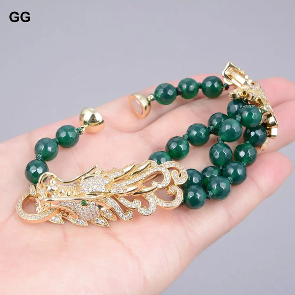 Sterling Silver Green Agate and CZ Dragon Bracelet for Women