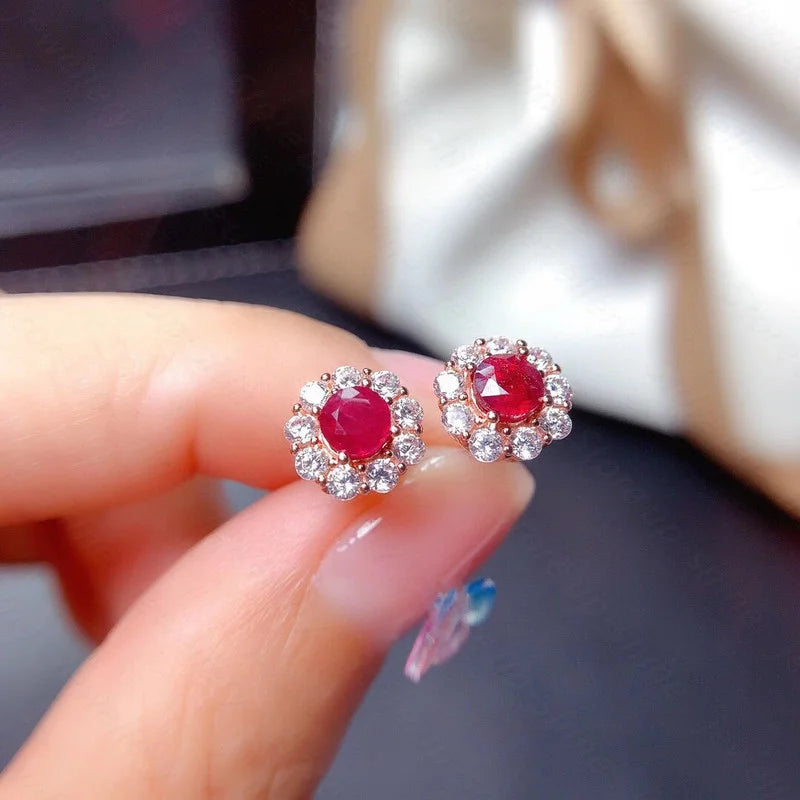 925 Silver Ruby Stud Earrings for Women