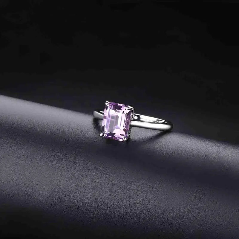 Silver African Amethyst Ring 2.39 Carat Octagon for Women