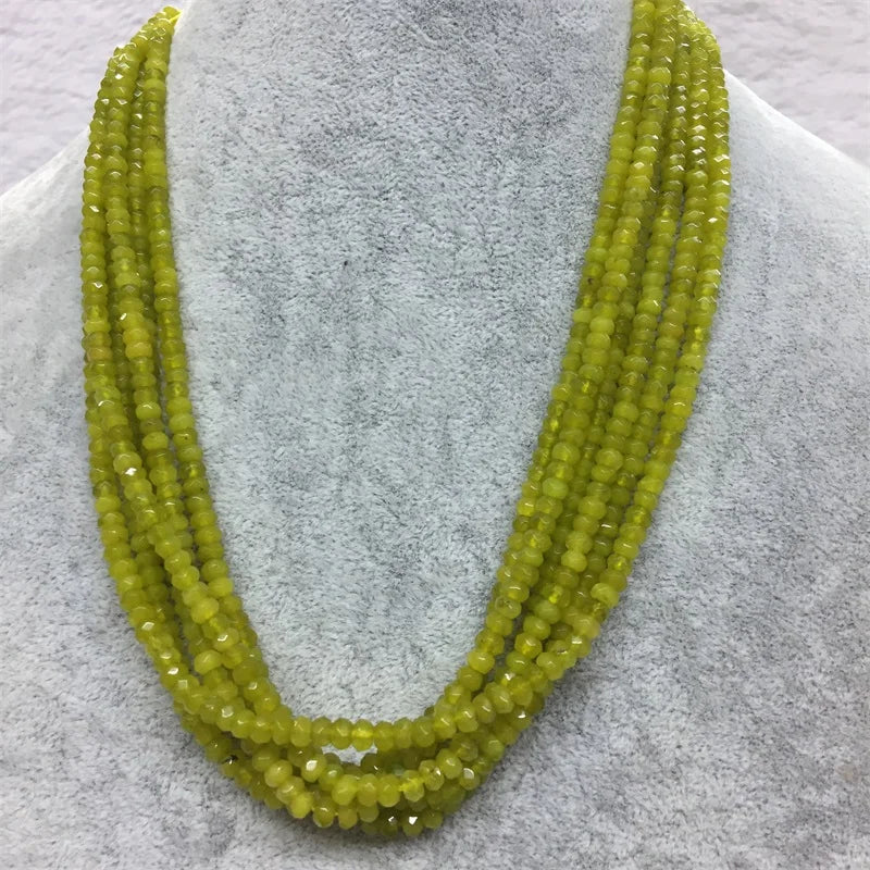 Gold Olivine Green Peridot Necklace, 1/3/6 Strands Faceted Beaded Chain Choker for Women.