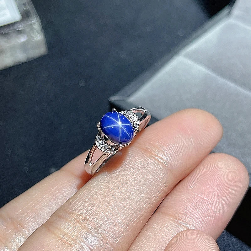 Sterling Silver Star-Shaped Ring with Sapphire, Beautiful Packaging