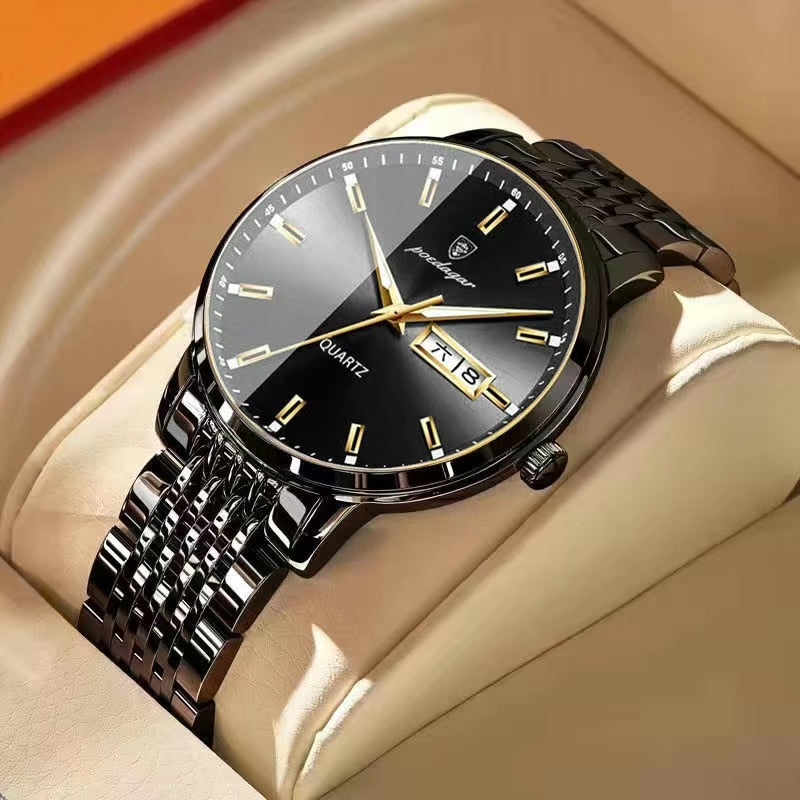 Stainless Steel Watch with Luminous, Date, Week Functions for Men