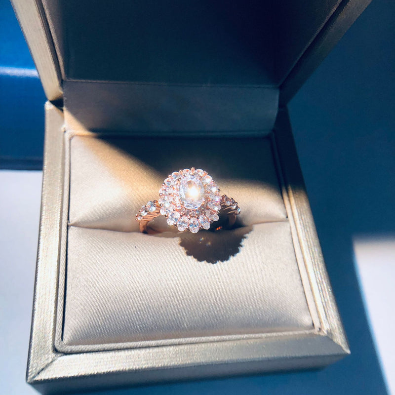 Rose Gold 3 Carat Rose Quartz Oval Invisible-Setting Ring for Women