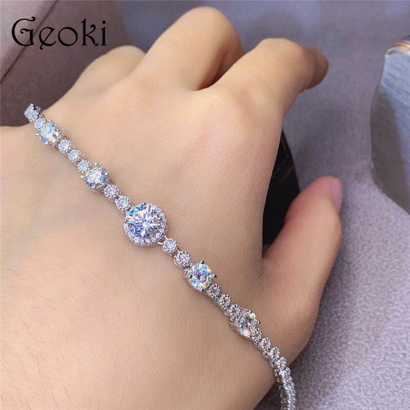 925 Sterling Silver 3ctw Round Brilliant Cut Diamond & Moissanite Bracelet for Women