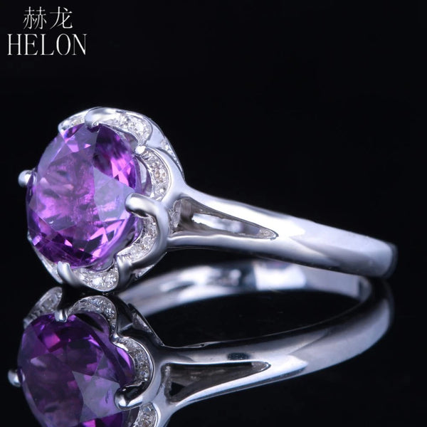 Sterling Silver 925 Amethyst 9mm Engagement Ring for Women