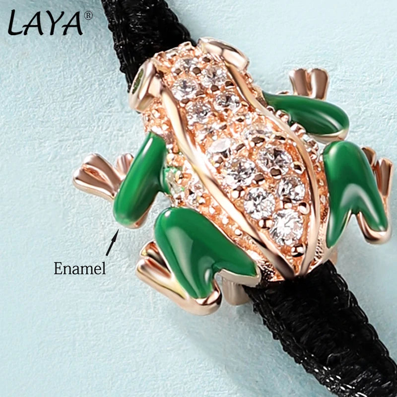 Sterling Silver Cubic Zirconia Enamel Frog Bracelet for Women