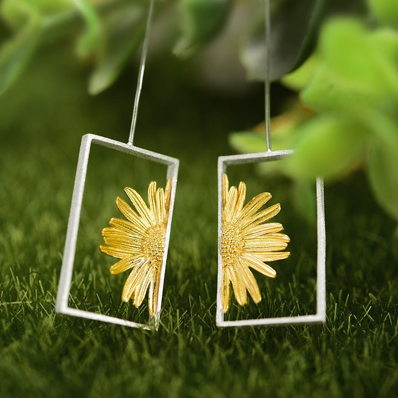 925 Sterling Silver Daisy Flower Dangle Earrings for Women