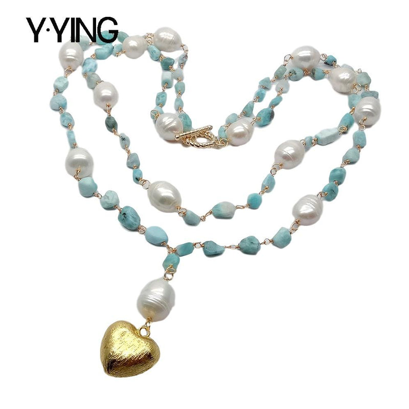 Gold Plated White Freshwater Pearl Heart Pendant Necklace, 21" for Women