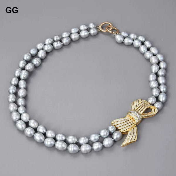 Gold 925 Natural Grey Rice Pearl CTW Pendant Necklace for Women