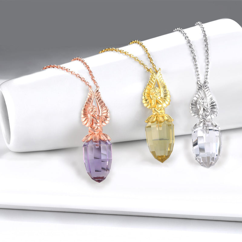 Yellow Gold Plated Sterling Silver Natural Lemon Quartz Pendant 13.20 Carat for Women