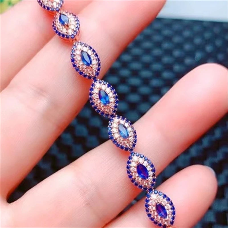 925 Sterling Silver Natural Sapphire Gemstone Bracelet. for Women