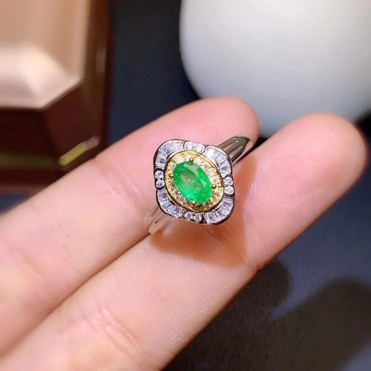 925 Silver Colombia Emerald Ring 4x6mm