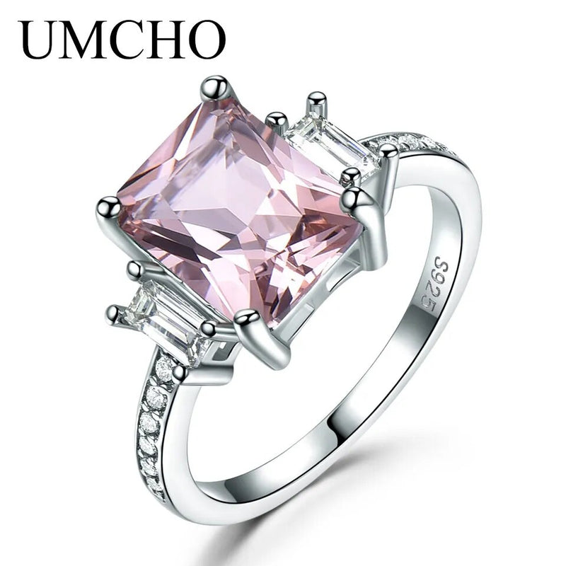 Sterling Silver Morganite Cushion Gemstone Rings for Women