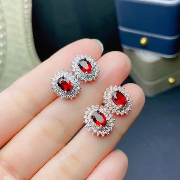 925 Sterling Silver Pyrope Garnet Stud Earrings for Women