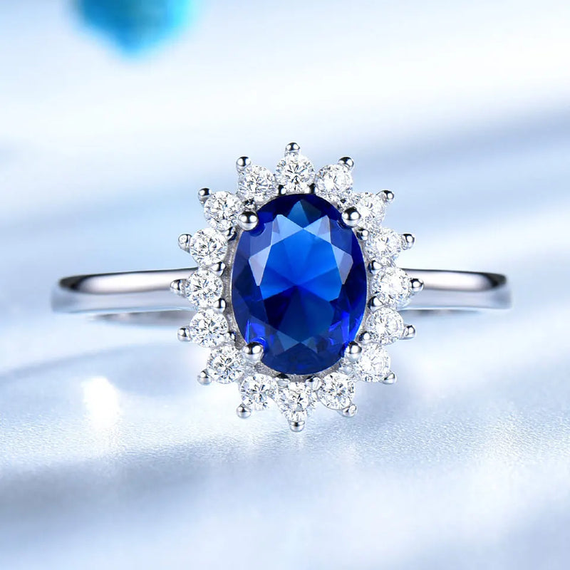 925 Sterling Silver Blue Sapphire Engagement Ring for Women