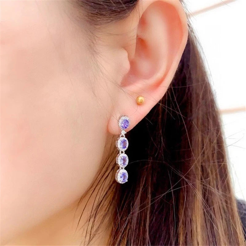 925 Sterling Silver Tanzanite Earrings for Women