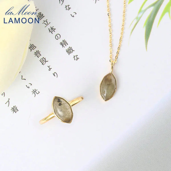 925 Sterling Silver Labradorite Necklace and Ring Set For Women