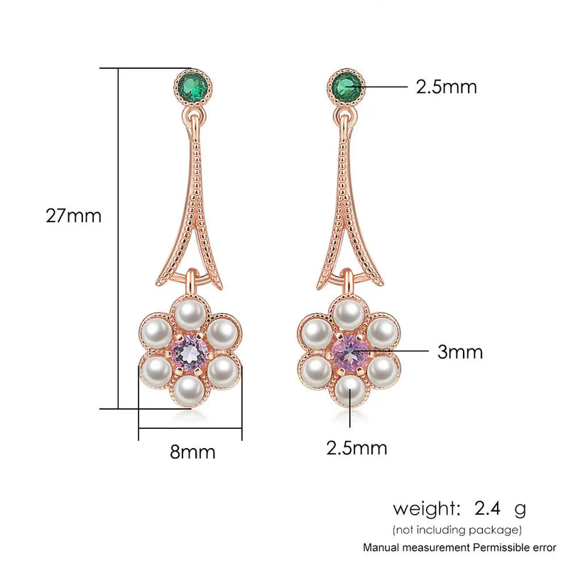 925 Sterling Silver Natural Amethyst Flower Earrings For Women