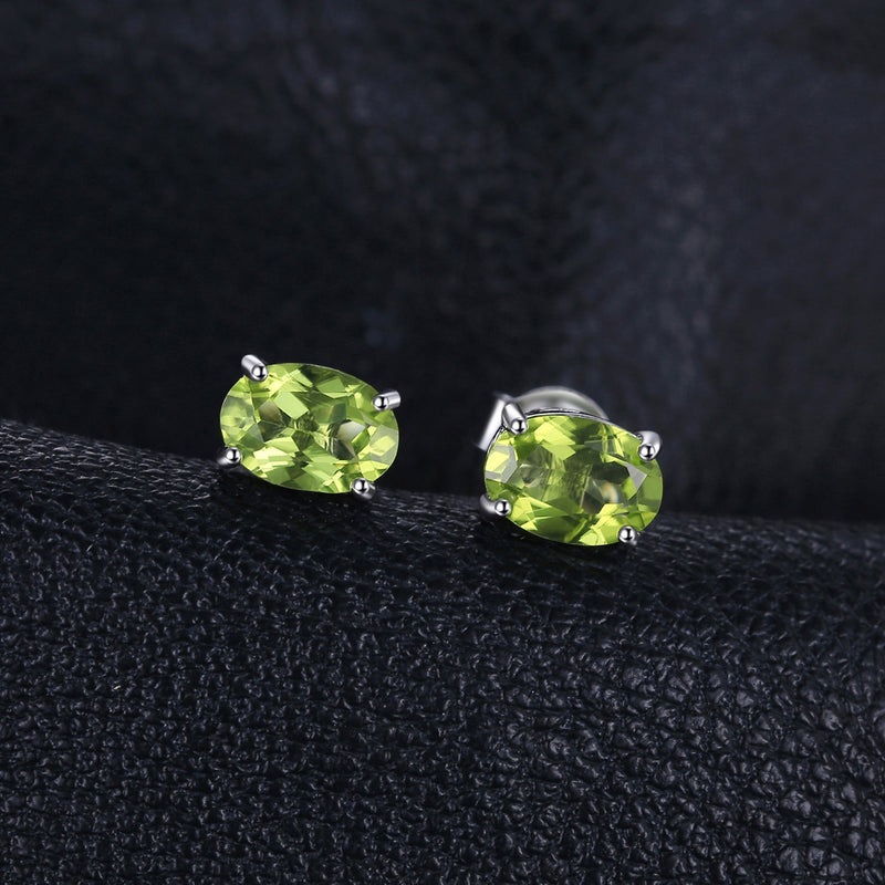 925 Sterling Silver Green Peridot Stud Earrings for Women