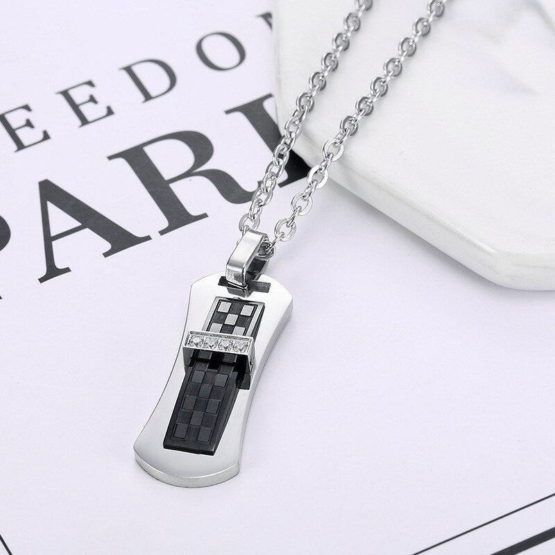 Titanium Stainless Steel Zircon Pendant Necklaces for Men