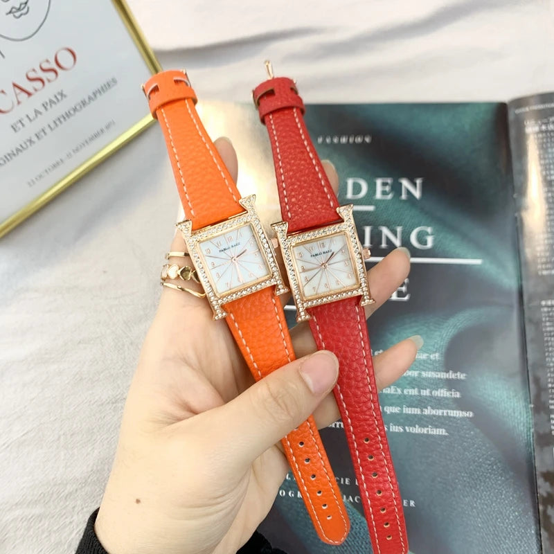 Luxury Diamond Fashion Watch for Ladies: High-Grade, Waterproof, Leather Strap, Quartz Movement.