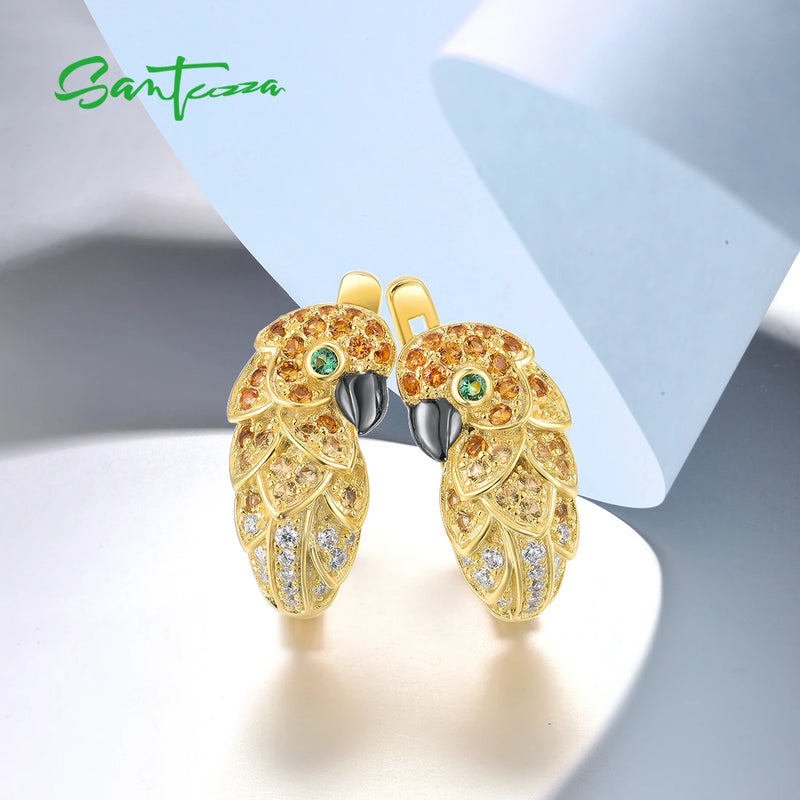 Sterling Silver Green Spinel Gold Tone Earrings for Women