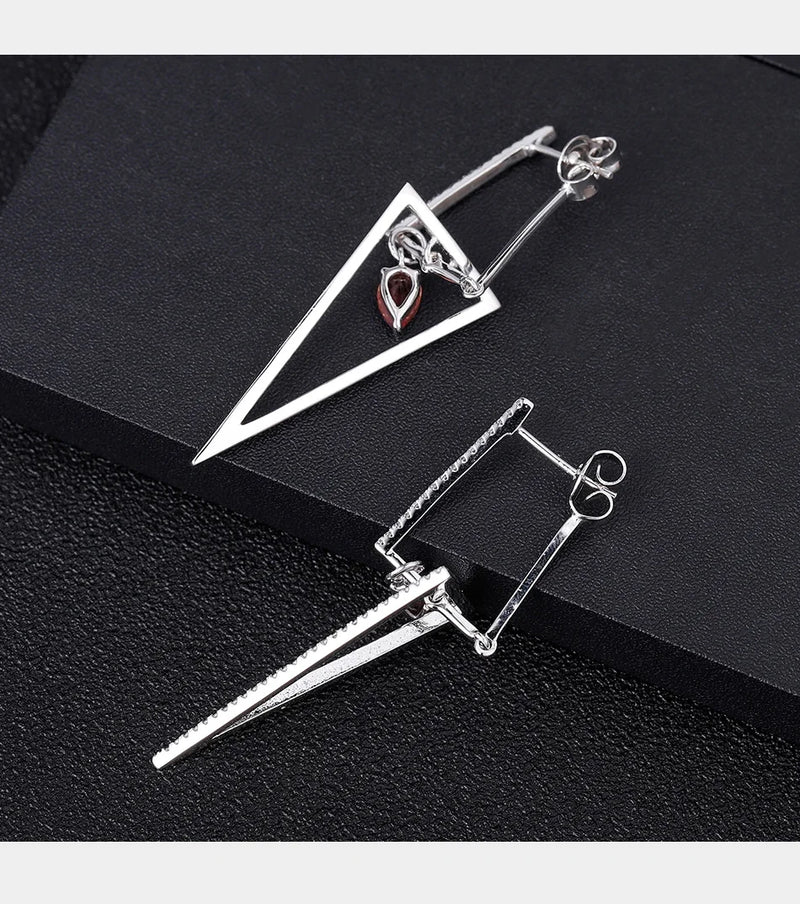 925 Sterling Silver Natural Red Garnet Gemstone Drop Earrings for Women