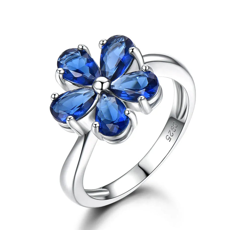 925 Sterling Silver Blue Sapphire Flower Ring for Women